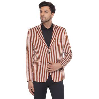 single-breasted collar two button round striped blazer for men (brown) 2
