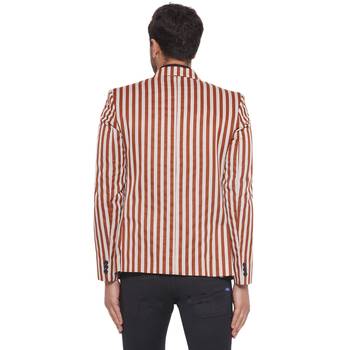 single-breasted collar two button round striped blazer for men (brown) 5