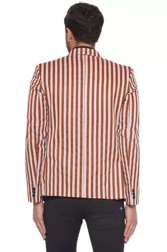 single-breasted collar two button round striped blazer for men (brown)