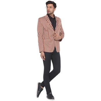 single-breasted collar two button round striped blazer for men (brown) 6
