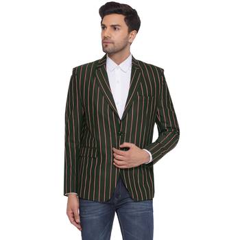 single-breasted collar two button round striped blazer for men (green) 1