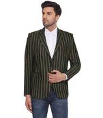 s/b collar two button round striped blazer for men (green)