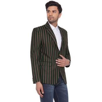 single-breasted collar two button round striped blazer for men (green) 2