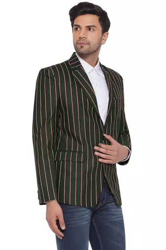 single-breasted collar two button round striped blazer for men (green)