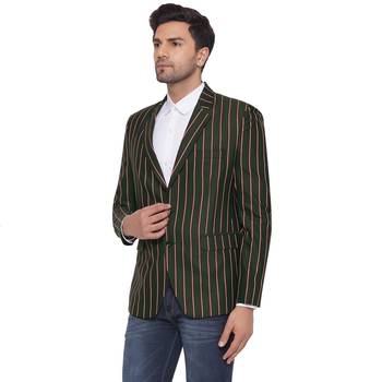 single-breasted collar two button round striped blazer for men (green) 3