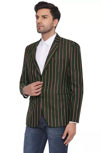 single-breasted collar two button round striped blazer for men (green)