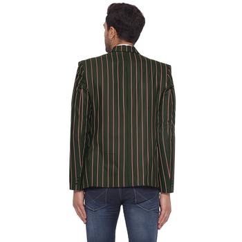 single-breasted collar two button round striped blazer for men (green) 4