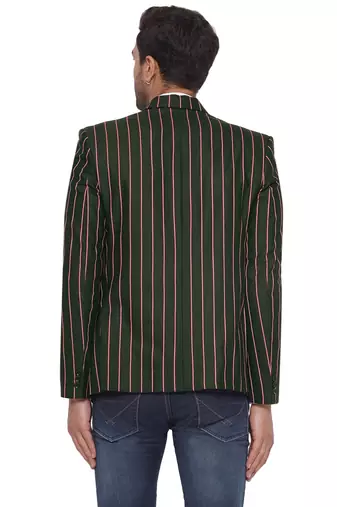 single-breasted collar two button round striped blazer for men (green)
