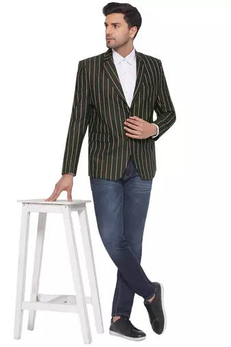 single-breasted collar two button round striped blazer for men (green)