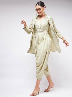 Pannkh womens festive foil printed jumpsuit with stylish jacket 1