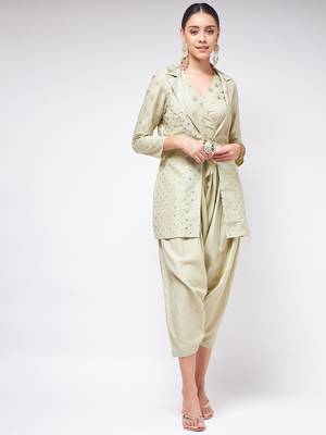 Pannkh womens festive foil printed jumpsuit with stylish jacket 2