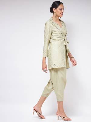 Pannkh womens festive foil printed jumpsuit with stylish jacket 3