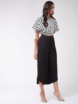 Zima leto women's monocromatic stripes crop top with solid pants 2