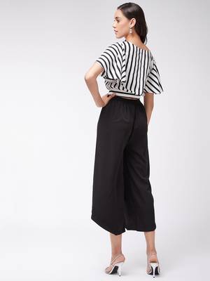 Zima leto women's monocromatic stripes crop top with solid pants 3