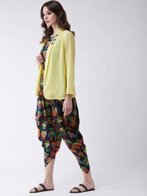 Pannkh women's owl printed jumpsuit with embroidered shrug 2