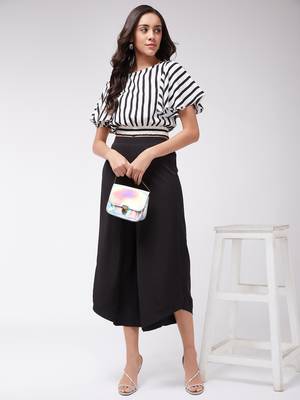 Zima leto women's monocromatic stripes crop top with solid pants 1