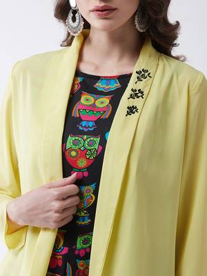 Pannkh women's owl printed jumpsuit with embroidered shrug 4