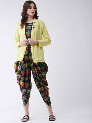 Pannkh women's owl printed jumpsuit with embroidered shrug 1