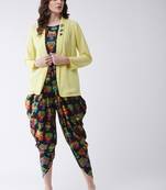 Pannkh women's owl printed jumpsuit with embroidered shrug