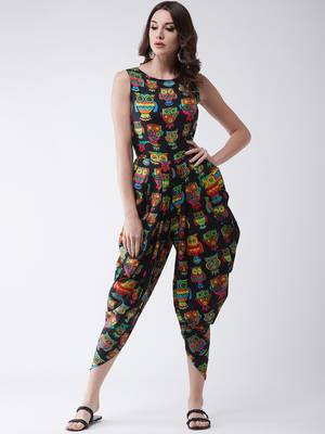 Pannkh women's owl printed jumpsuit with embroidered shrug 5