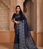 Navy Blue Silk Blend Weaving Saree Festive Wear