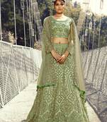 Green Embroidered Net Circular Lehenga With Blouse Up To 42" Size