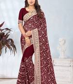 Maroon Heavy Coding Zarkan Diamond Border Georgette Saree With Matching Blouse Piece