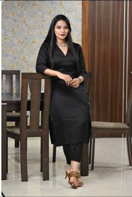 Rayon solid v neck kurti with pant 2