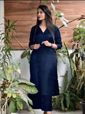 Rayon solid v neck kurti with pant 1