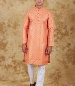 coral banarasi silk kurta set