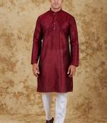 maroon banarasi silk kurta set