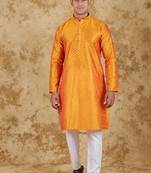orange banarasi silk kurta set