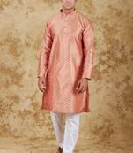 salmon banarasi silk kurta set