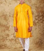 yellow banarasi silk kurta set