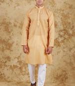 chandery silk khaki embroidered kurta set