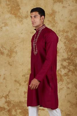 Handloom embroidered crimson  kurta set by bluesaanchi 2