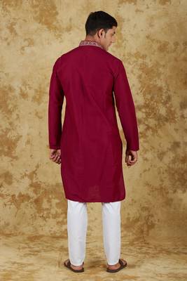 Handloom embroidered crimson  kurta set by bluesaanchi 3