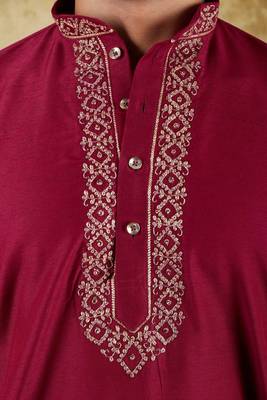 Handloom embroidered crimson  kurta set by bluesaanchi 4