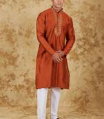 Handloom embroidered tawny kurta set by bluesaanchi