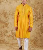 Handloom embroidered yellow kurta set by bluesaanchi
