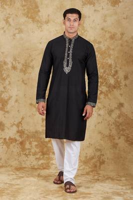 sunshine: handwoven embroidered kurta set black 1