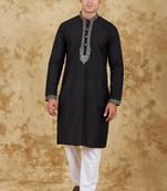 sunshine: handwoven embroidered kurta set black