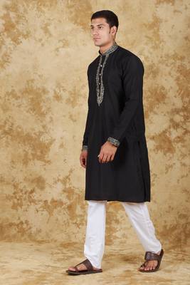 sunshine: handwoven embroidered kurta set black 2