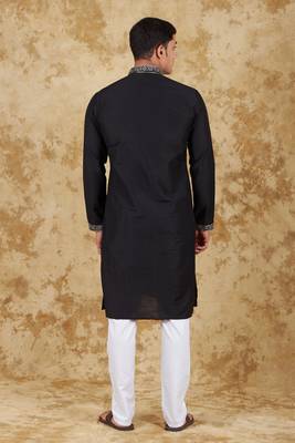 sunshine: handwoven embroidered kurta set black 3
