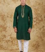 green handwoven embroidered kurta set