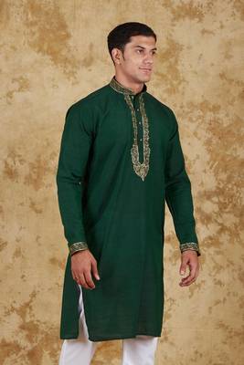 green handwoven embroidered kurta set 2
