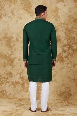green handwoven embroidered kurta set 3
