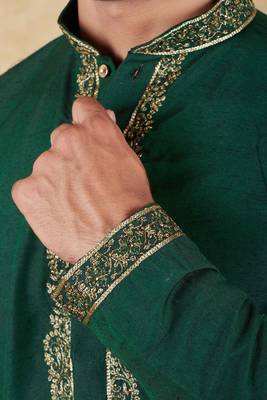 green handwoven embroidered kurta set 4