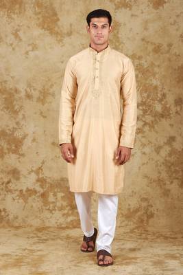 sunshine: handwoven embroidered kurta set cornsilk 1