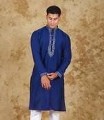 sunshine: handwoven embroidered kurta set dark blue